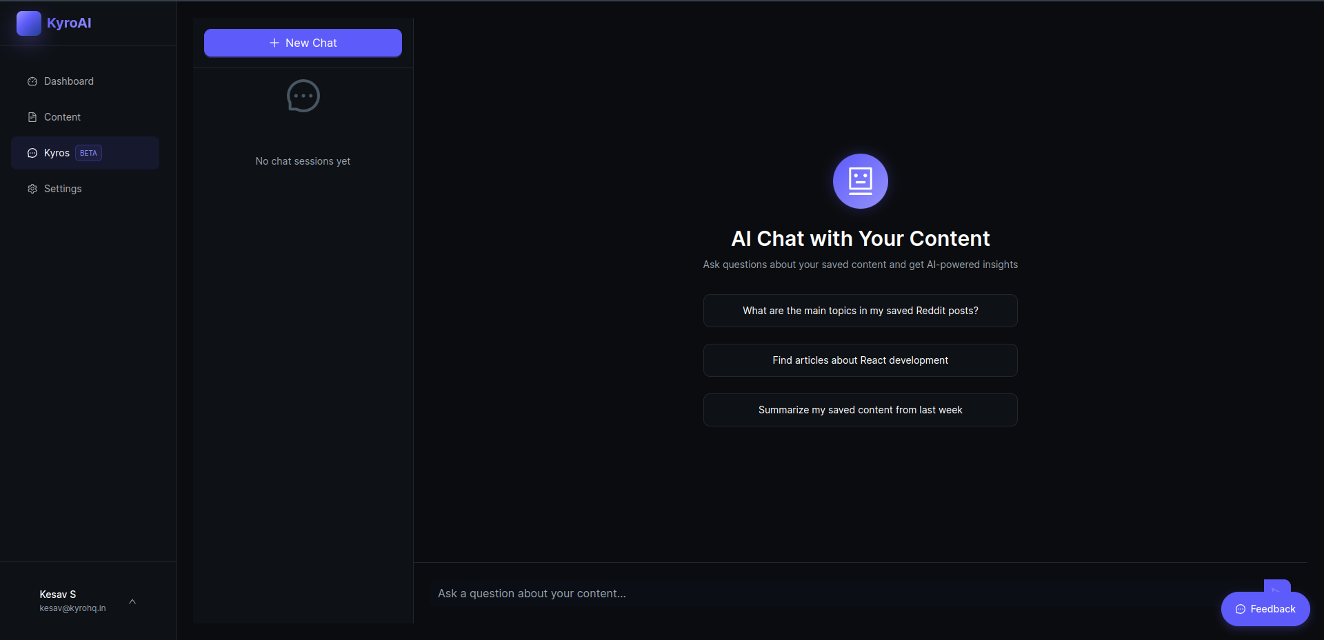 Kyros AI Chat - Ask questions about your saved content